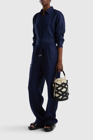 Pantalon casual en lin - Bleu marine