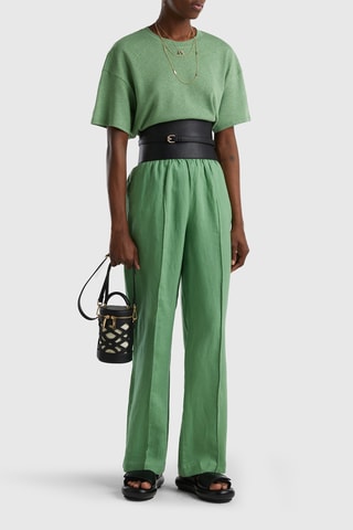 Pantalon wide legs en lin - Vert