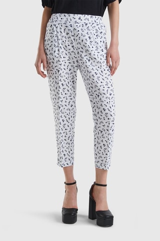 Pantalon carotte 7/8 en lin - Blanc