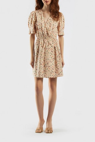 Robe portefeuille - Beige et rouge