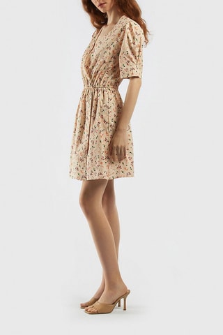 Robe portefeuille - Beige et rouge
