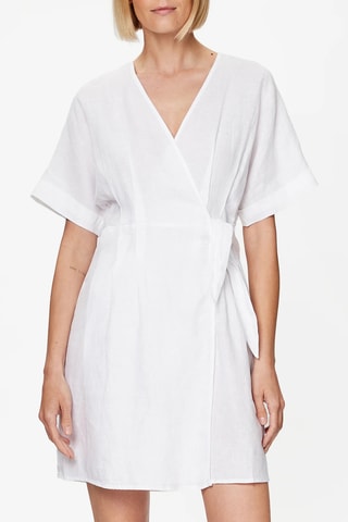 Robe portefeuille en lin - Blanc