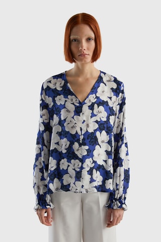 Blouse Bleu foncé et écru