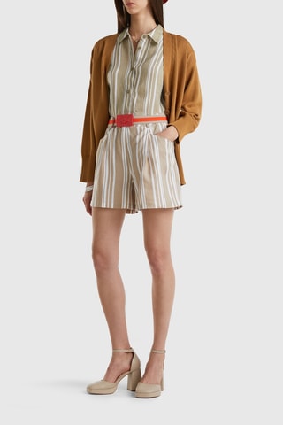 Short en lin taille haute - Beige