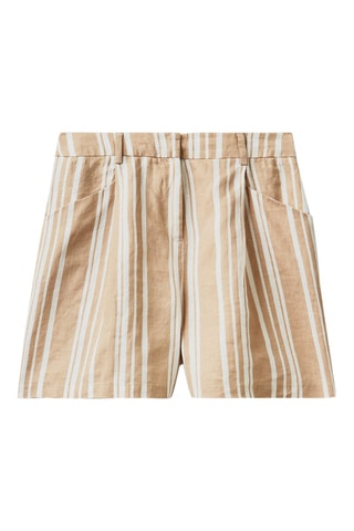 Short en lin taille haute - Beige