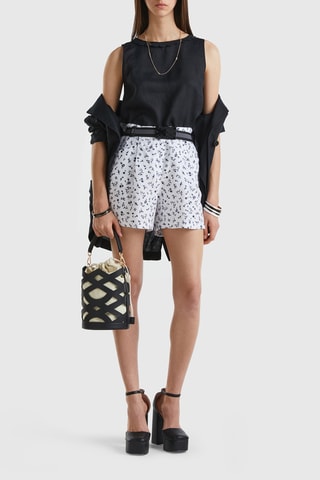 Short en lin taille haute - Blanc