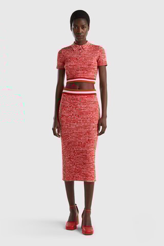 Jupe midi - Rouge chiné