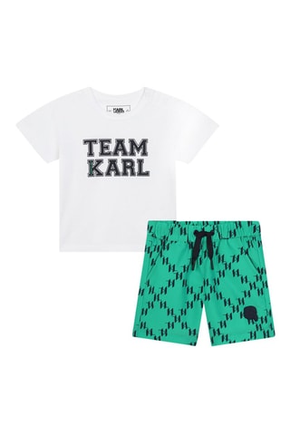 Biologisch Katoenen T-shirt en Zwemshort - Wit en Groen