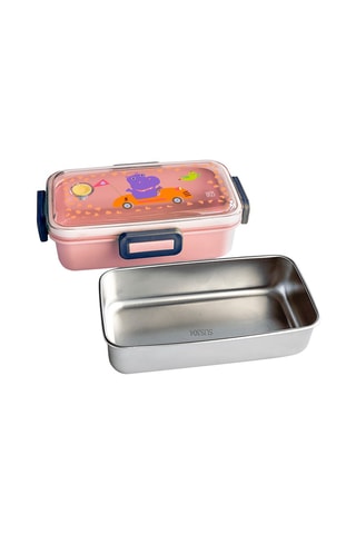 Boite à lunch sans BPA avec bol en acier inoxydable Snackrico - 35 cl - Rose et vert