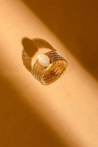 Ring Quartz rose flamboyant Geelgoud en Rozenkwarts