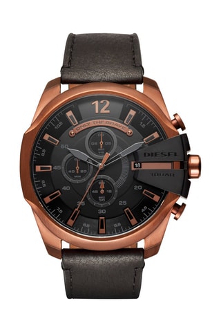 Montre à quartz en cuir Chronographe - Marron et cuivré