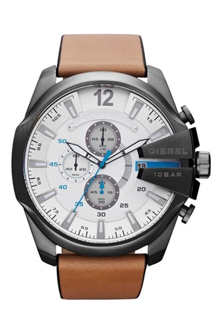 Montre à quartz en cuir Camel et chrome
