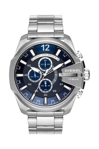 Montre à quartz en acier - Chronographe - Argenté et bleu marine