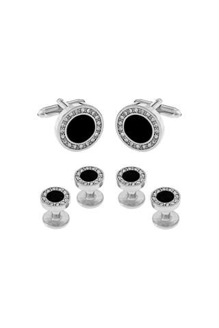 3 paires de boutons de manchette - Plaqué or blanc et onyx
