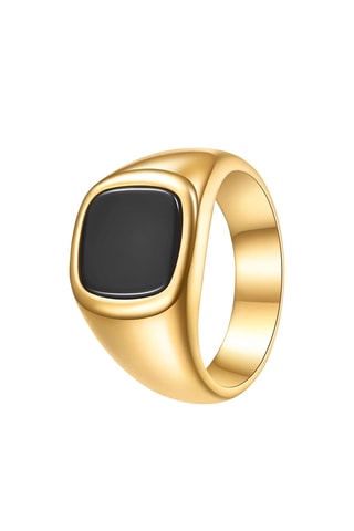 Bague - Plaqué or jaune et onyx
