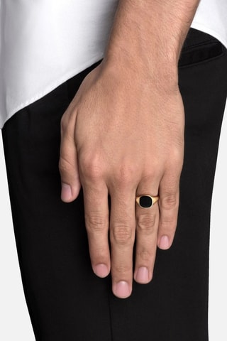 Bague - Plaqué or jaune et onyx