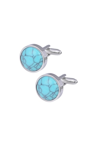 Boutons de manchette - Plaqué or blanc et turquoises