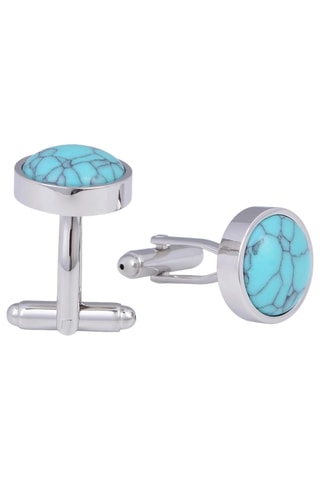 Boutons de manchette - Plaqué or blanc et turquoises