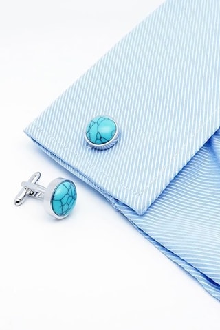 Boutons de manchette - Plaqué or blanc et turquoises
