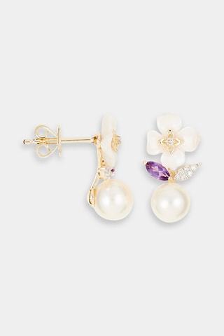 Boucles d'oreilles Livie - Or jaune, diamants, améthyste, nacre et perle fine