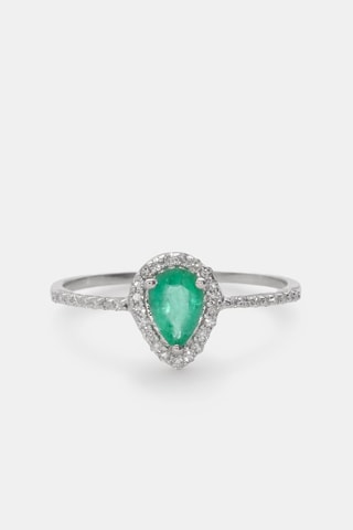 Bague Perrine - Or blanc, diamants et émeraude