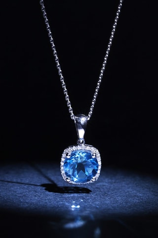 Pendentif Delicate Topaze - Or blanc, diamants et topaze