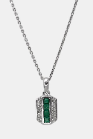 Pendentif Keona - Or blanc, diamants et émeraudes