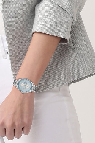Stalen Quartz Horloge - Zilverkleurig en Blauw