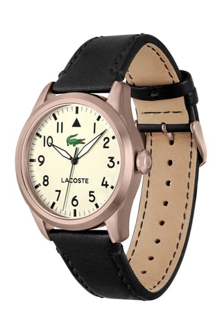 Leren Quartz Horloge - Zwart en Roségoudkleurig