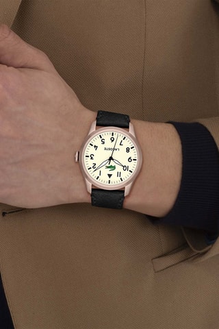 Leren Quartz Horloge - Zwart en Roségoudkleurig