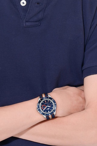Nylon Quartz Horloge - Chronograaf - Blauw en Oranje