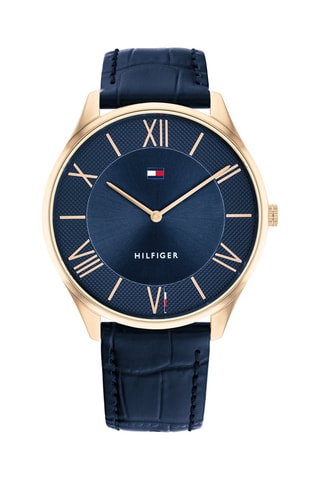 Leren en Doublé Roségoud Quartz Horloge Becker - Marineblauw