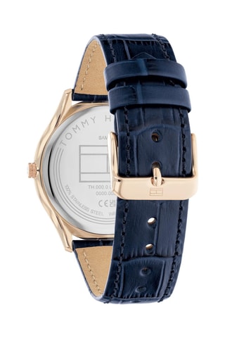 Leren en Doublé Roségoud Quartz Horloge Becker - Marineblauw