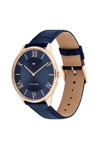 Leren en Doublé Roségoud Quartz Horloge Becker - Marineblauw