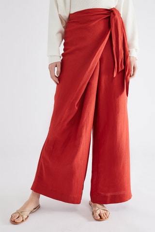 Pantalon en lin taille haute - Rouge