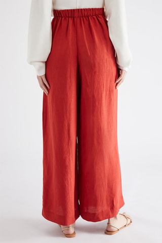 Pantalon en lin taille haute - Rouge