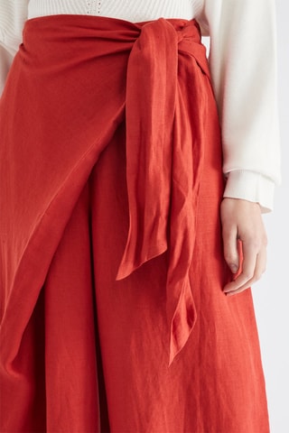 Pantalon en lin taille haute - Rouge