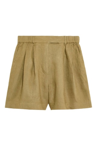 Short en lin taille haute - Kaki