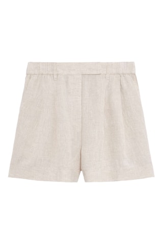 Short regular en lin taille haute - Beige