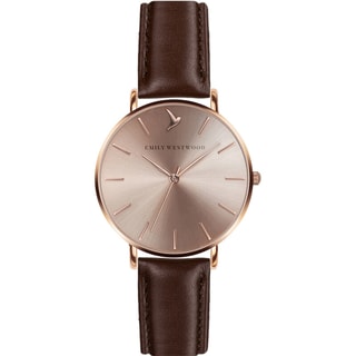 Relógio Sunray - Couro castanho - Mostrador creme e ouro rosa - 38 mm