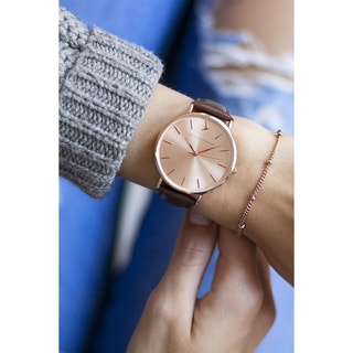 Relógio Sunray - Couro castanho - Mostrador creme e ouro rosa - 38 mm