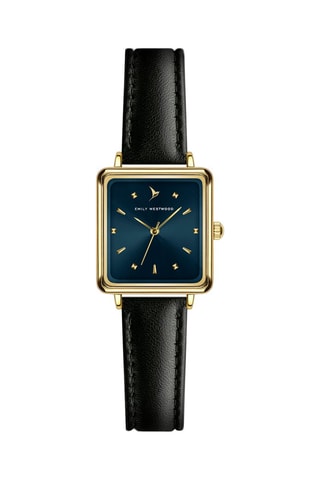 Relógio de quartzo em couro - Preto e dourado - Emily Westwood