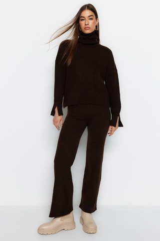 Trui en Broek Hoge Taille Rechte Cut Donkerbruin