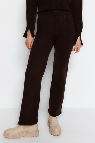 Trui en Broek Hoge Taille Rechte Cut Donkerbruin