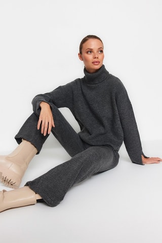 Trui en Broek Wide Legs Hoge Taille - Gemêleerd Antraciet