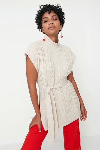 Lange Mouwloze Trui Beige