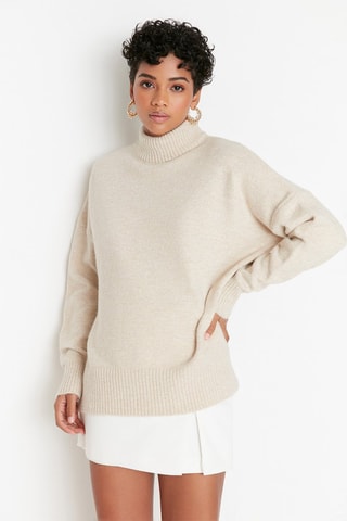 Oversized Trui Gemêleerd Beige