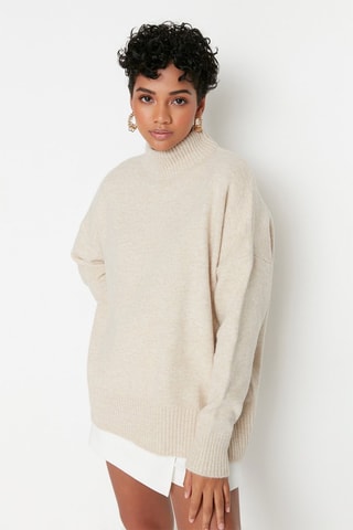 Oversized Trui Gemêleerd Beige