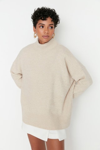 Oversized Trui Gemêleerd Beige