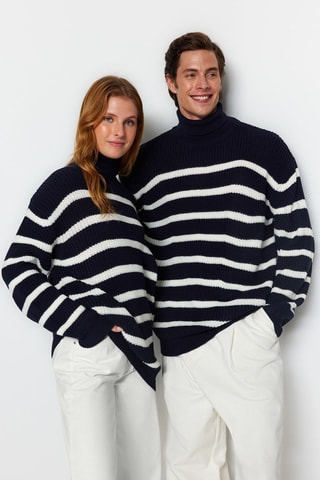 Trui Oversized - Marineblauw en Wit